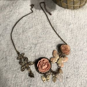 Pink Flower Necklace (Gold)